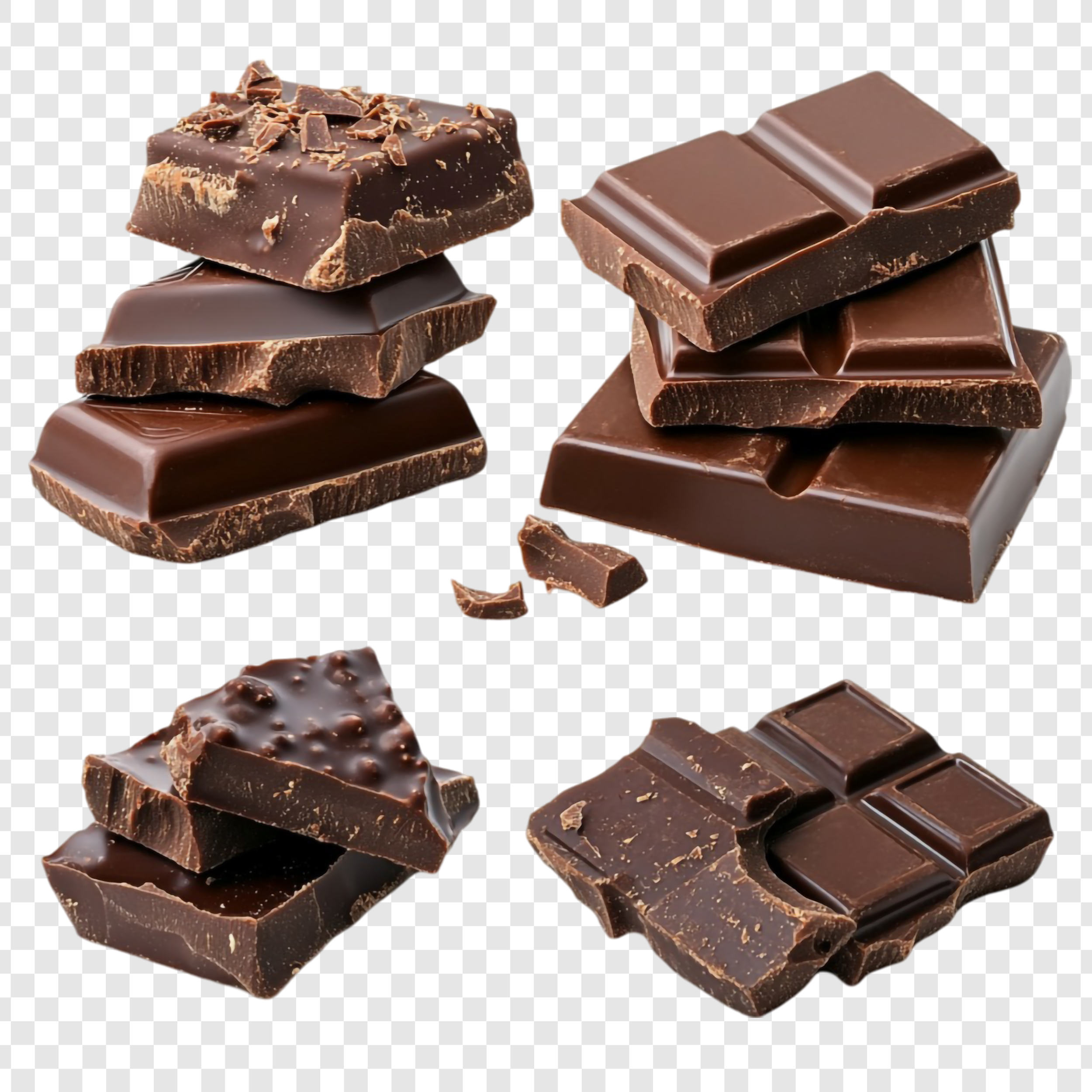 Delicious Dark Chocolate Collection: A Tempting Display of Broken and Stacked Chocolate Bars